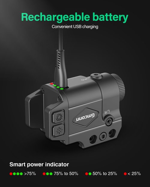 Gmconn Tactical Flashlight - 800 Lumen with Green Laser Sight & Strobe Function | Rechargeable Gun Light