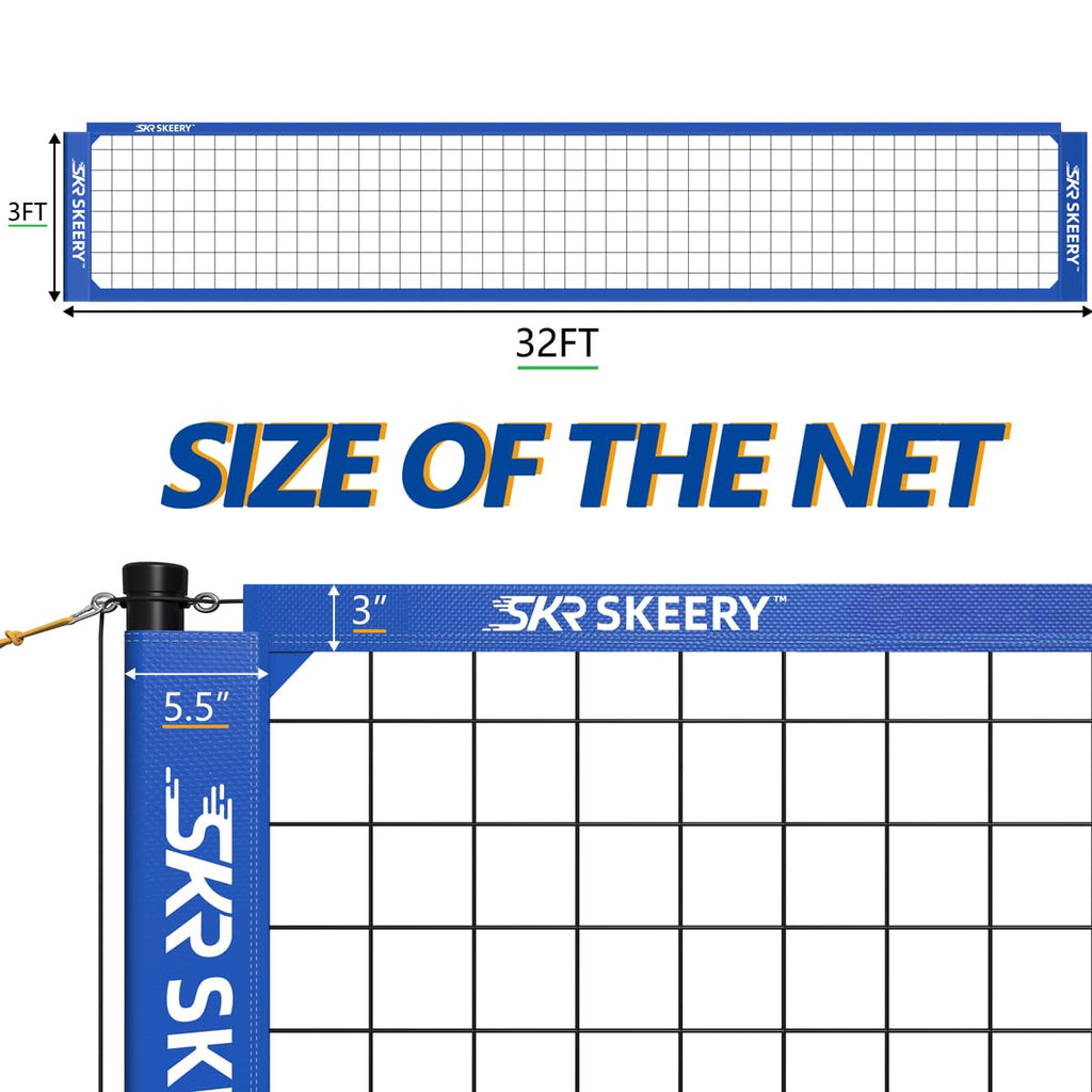 SKEERY Outdoor Heavy Duty Volleyball Net Set, Anti-Sag Design, Adjustable Aluminum Poles, Portable Volleyball Net for Backyard,Grass and Beach(Blue)