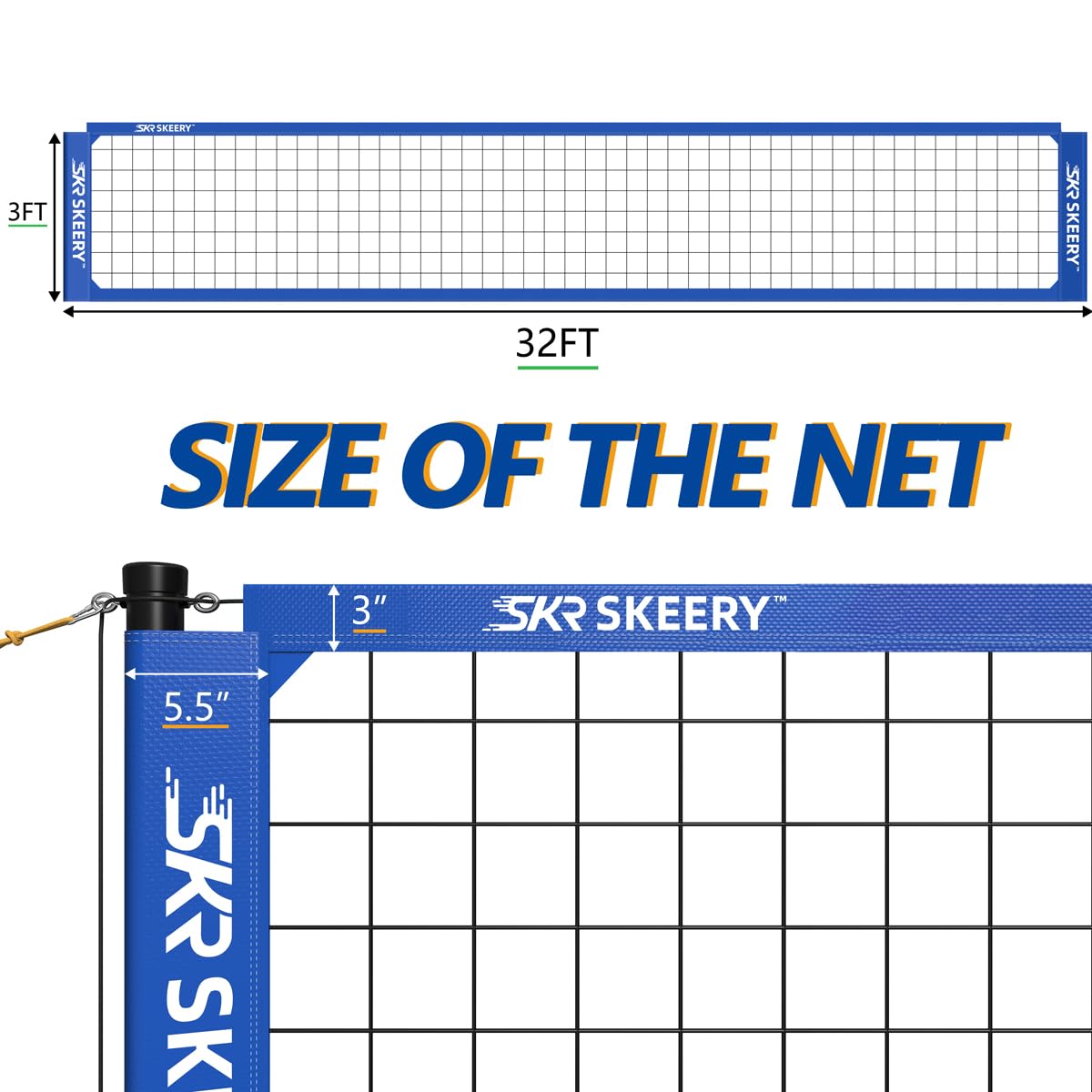 SKEERY Outdoor Heavy Duty Volleyball Net Set, Anti-Sag Design, Adjustable Aluminum Poles, Portable Volleyball Net for Backyard,Grass and Beach(Blue)