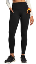 Ewedoos Fleece Lined Leggings Women No Front Seam Compression Thermal Leggings Tummy Control with Pockets Warm Yoga Pants Black