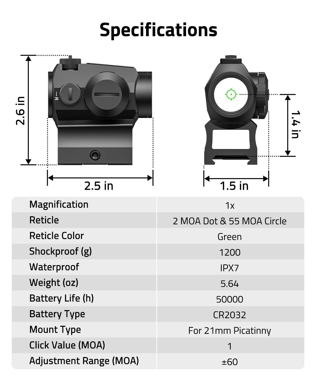 CVLIFE Multiple Reticle 2 MOA Green Dot & 55 MOA Circle, Motion Awake Green Dot Sight 50,000H Battery Life, 1x20mm Optics Scope Sight with Absolute Co-Witness Riser and Low Mount for 21mm Picatinny