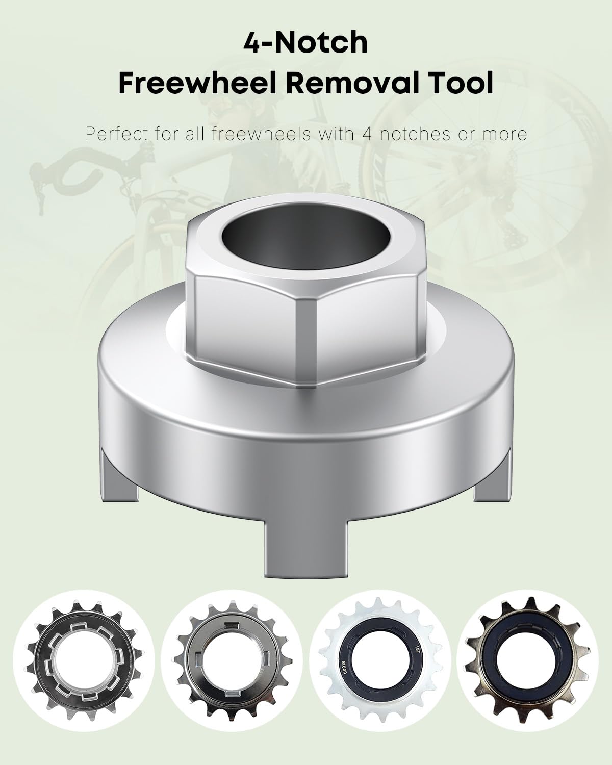 Pawfly Bike Single Speed Freewheel Removal Tool with Sprocket & Chain Cleaning Brushes, 4 Notch Sprocket Puller Tool, BMX Bicycle Freewheel Remover, One-Speed Freewheel Disassembly Tool, Silver