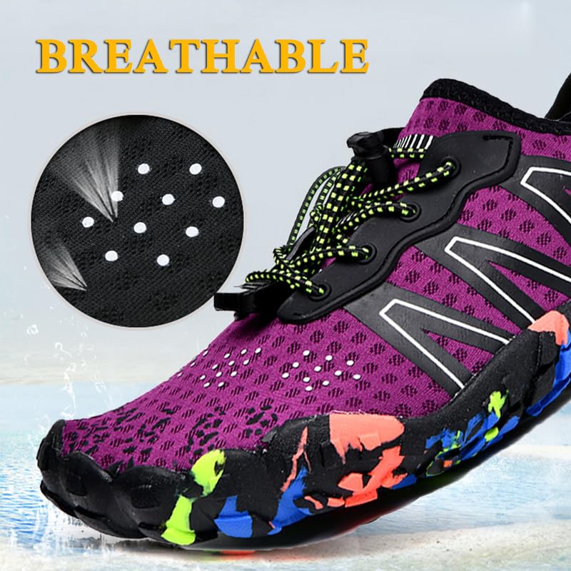 Water Shoes Men Women Barefoot Aqua Swim Pool Beach Quick Dry Shoes - Purple, 8.5 Women/7.5 Men