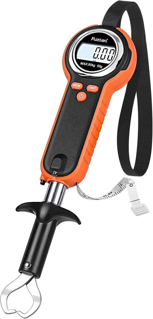 Fuzion Professional Fishing Scale - 110lb Waterproof Capacity, Night Light & Memory | Portable Weigh Kit with Lip Gripper, Batteries & Pouch