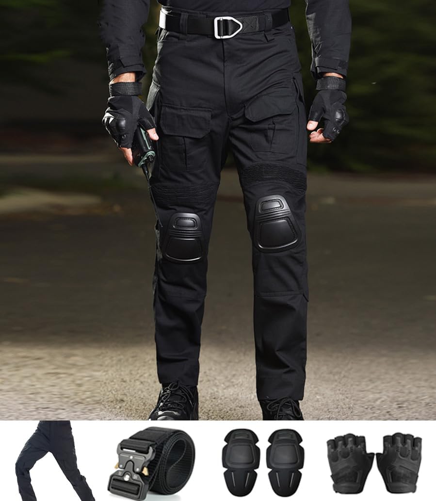 Skiennix Tactical Pants - Combat-Ready Design with Knee Pads & Belt | Camo Style for Men