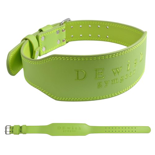 Leather Weightlifting Belt, 10 Adjustable Holes, 4”Width, Double Prong Power Belt for Gym Bodybuilding, weightlifting, powerlifting, squats and deadlifts (Neon Green, M (30"-33"))