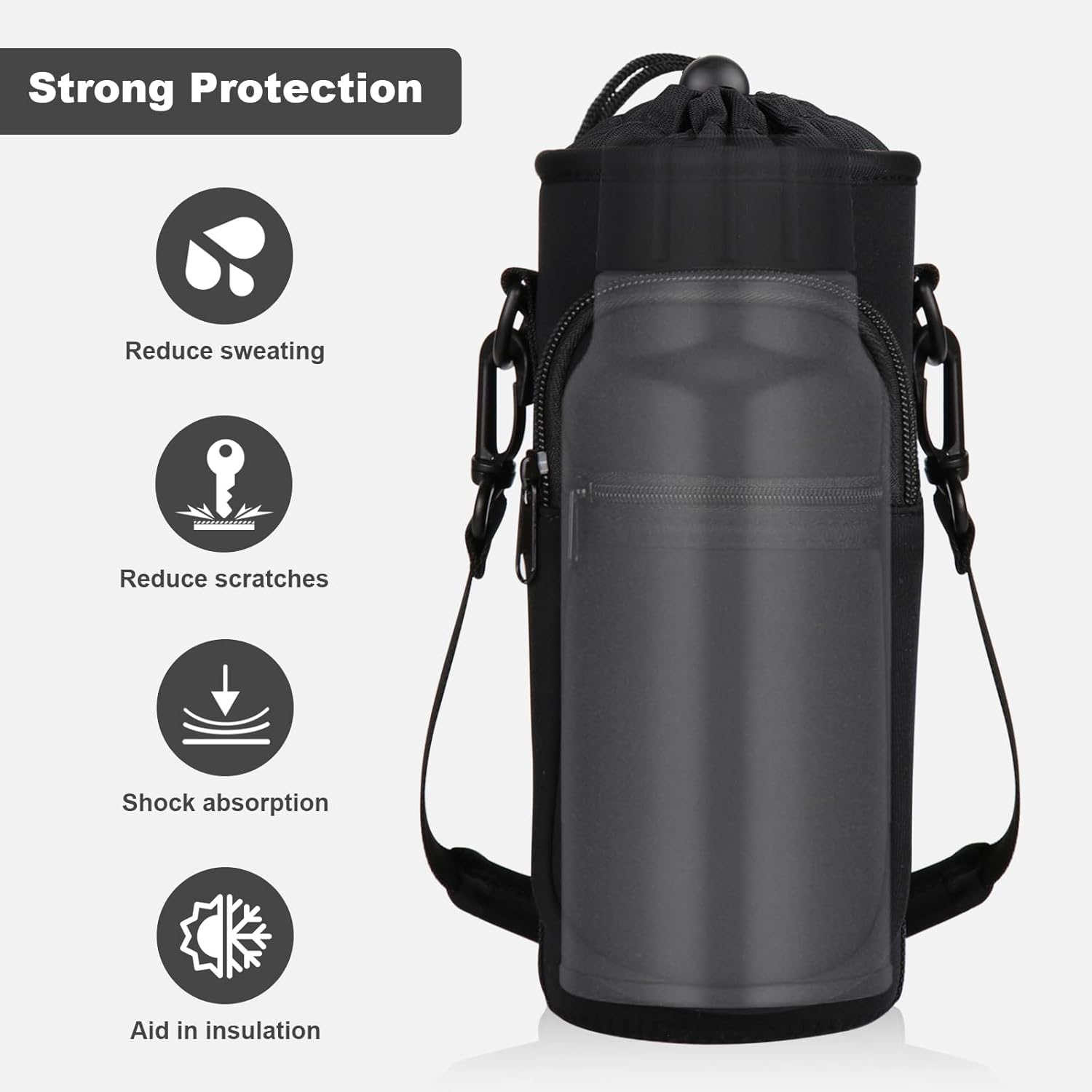 Skiennix Water Bottle Holder - Insulated Neoprene Carrier Bag with Phone Pocket | Fits 32/40 oz for Hiking & Gym