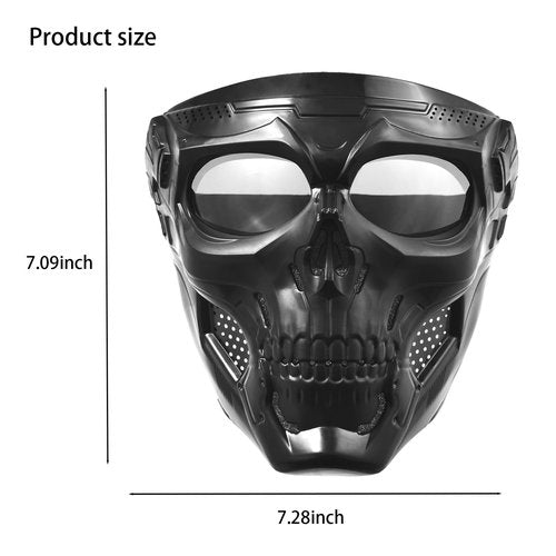 2PCS Airsoft Mask Paintball Mask Full Face Tactical Mask Suitable for CS Survival Games Shooting Cosplay Movie Halloween Skull Mask (Clear Lens)