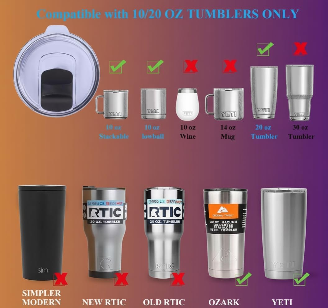 YETI 20oz Tumbler Lids - Magnetic Slider, Spill-Proof & Leak-Proof, BPA-Free Replacement | 2 Pack
