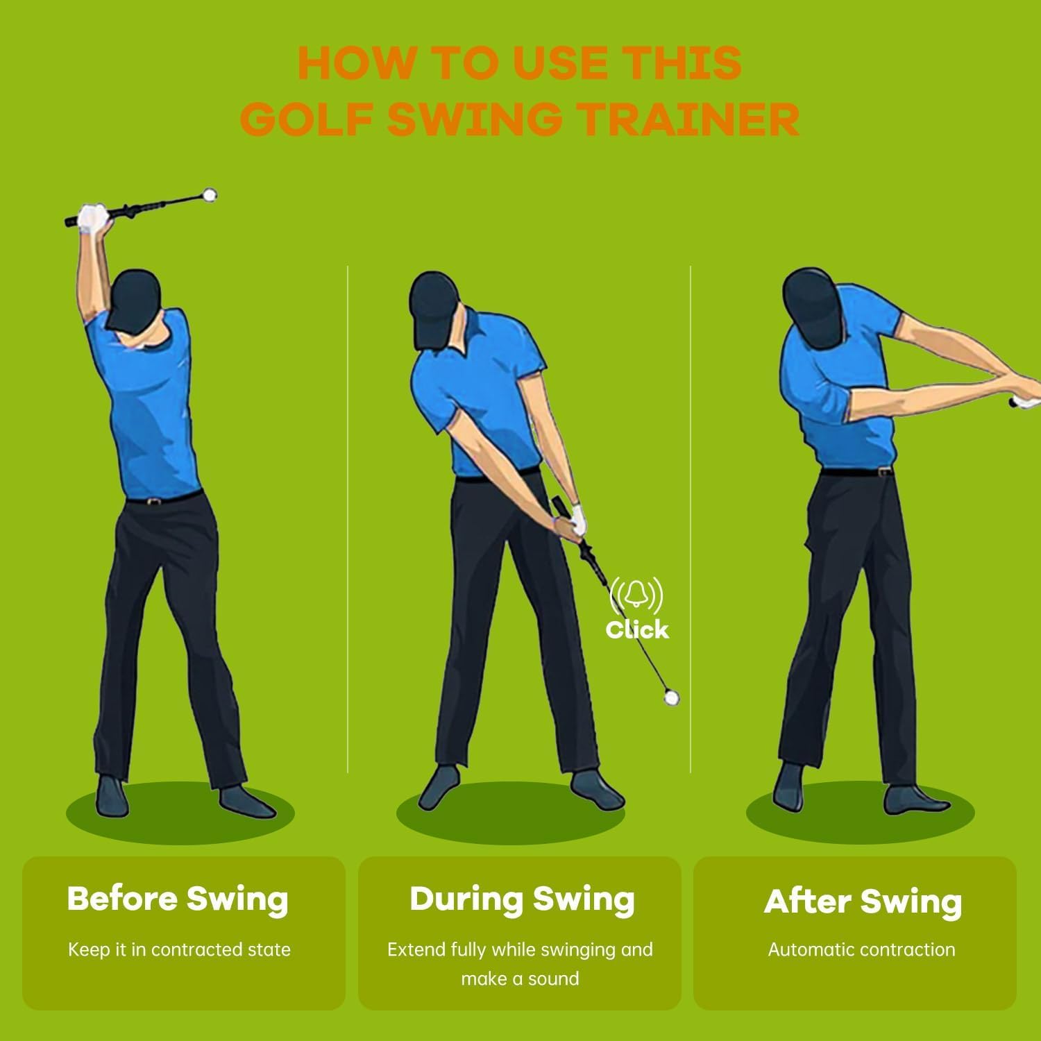 Retractable Golf Swing Trainer,Warm-Up Golf Training Aid,Golf Grip Trainer,Right-Handed Strength & Tempo Training for Chipping Hitting,Golf Accessories for Men (Right Handed-Jet Black)