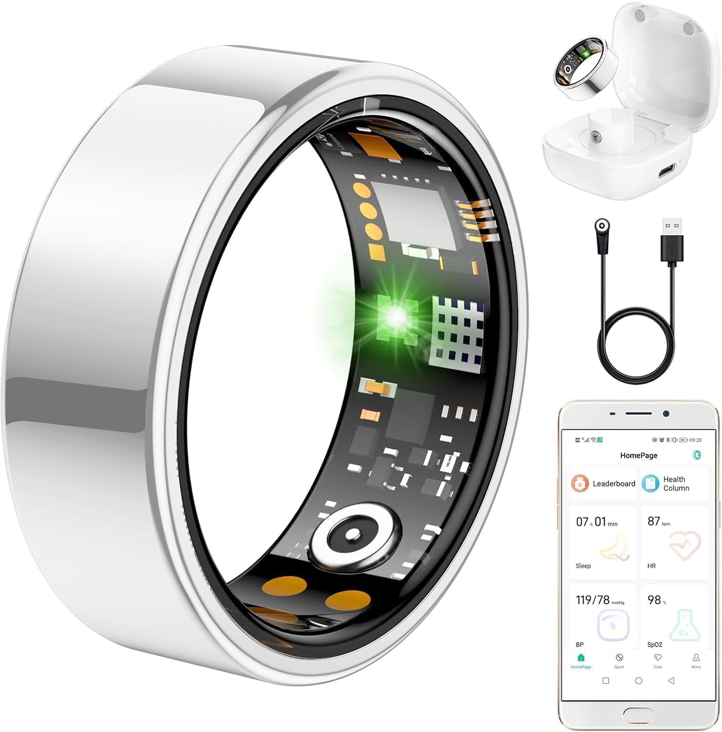 Skiennix Smart Ring - Health Tracker for Men & Women | Heart Rate, Sleep Monitor, IP68 Waterproof (Silver, Size 10)