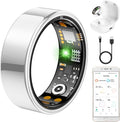 Ring Health Tracker for Women Men, Fitness Ring with Heart Rate, Blood Oxygen, Sleep Monitor, Calories, Step Counter, IP68 Waterproof Smart Ring for iPhone & Android, No Subscription Fee (Silver, 12#)