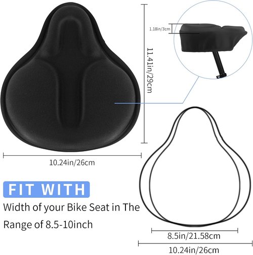 MSDADA Gel Bike Seat Cover - Extra Soft Cushion for Men & Women | Wide Comfort Fit (11.41" x 10.24")