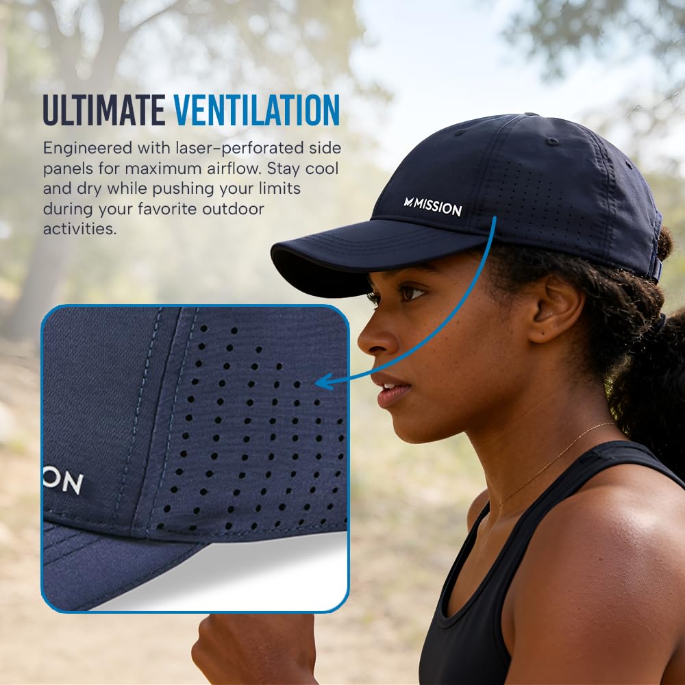 MISSION Cooling UPF Vented Performance Hat - Unisex One Size Cap for Workouts, Golf & Running - Sweat & Water Activated Technology - (Navy)
