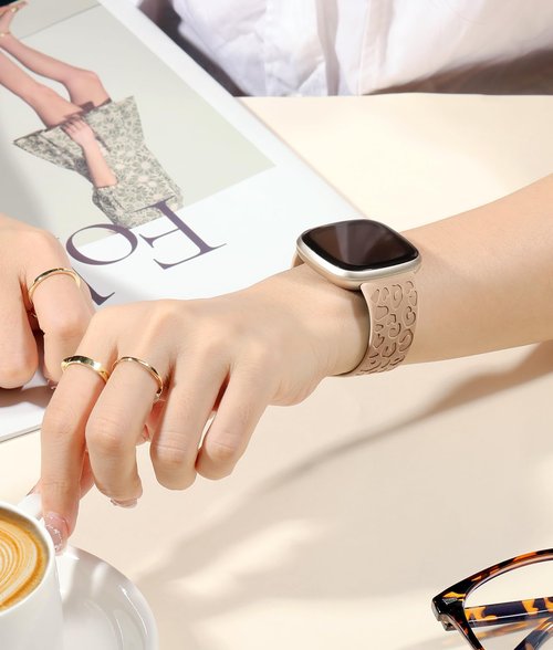 Odbeai Sport Bands Compatible with Fitbit Versa 4 Bands for Woman/Versa 3,for Fit bit Sense 2/Sense,Leopard Engraved Cute Fancy Soft Silicone Waterproof Replacement Wristbands Strap