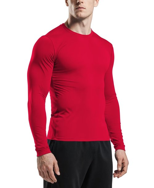 RGJU Undershirt Men Long Sleeve Slim Fit Sport Crewneck Thermal Shirt(red,S)