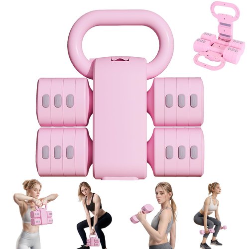 Flexella Adjustable Kettlebell Set, 4-in-1 Free Weight Kettlebell sets (5.5lbs 7.7lbs 9.9lbs 12.1lbs) for women, Hand Weight Dumbbell Set of 2 for Home Gym Fitness Training (Pink)