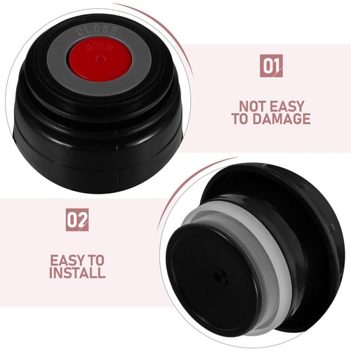 Amosfun 2Pcs Insulated Cup Lid Replacement - 45mm Plug Lid for Vacuum Flasks Mouth Portable Water Bottle Stopper with Switch for Hot Drinks Black