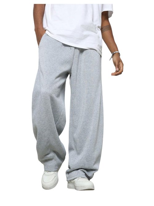 SHENHE Men's Wide Leg Loose Sweatpants Open Bottom Drawstring Workout Gym Baggy Pants Grey Medium