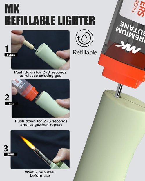 MK Candle Lighter - Butane Refillable Wind-Resistant Flame | 4-Pack for BBQ & Camping (Pastel)