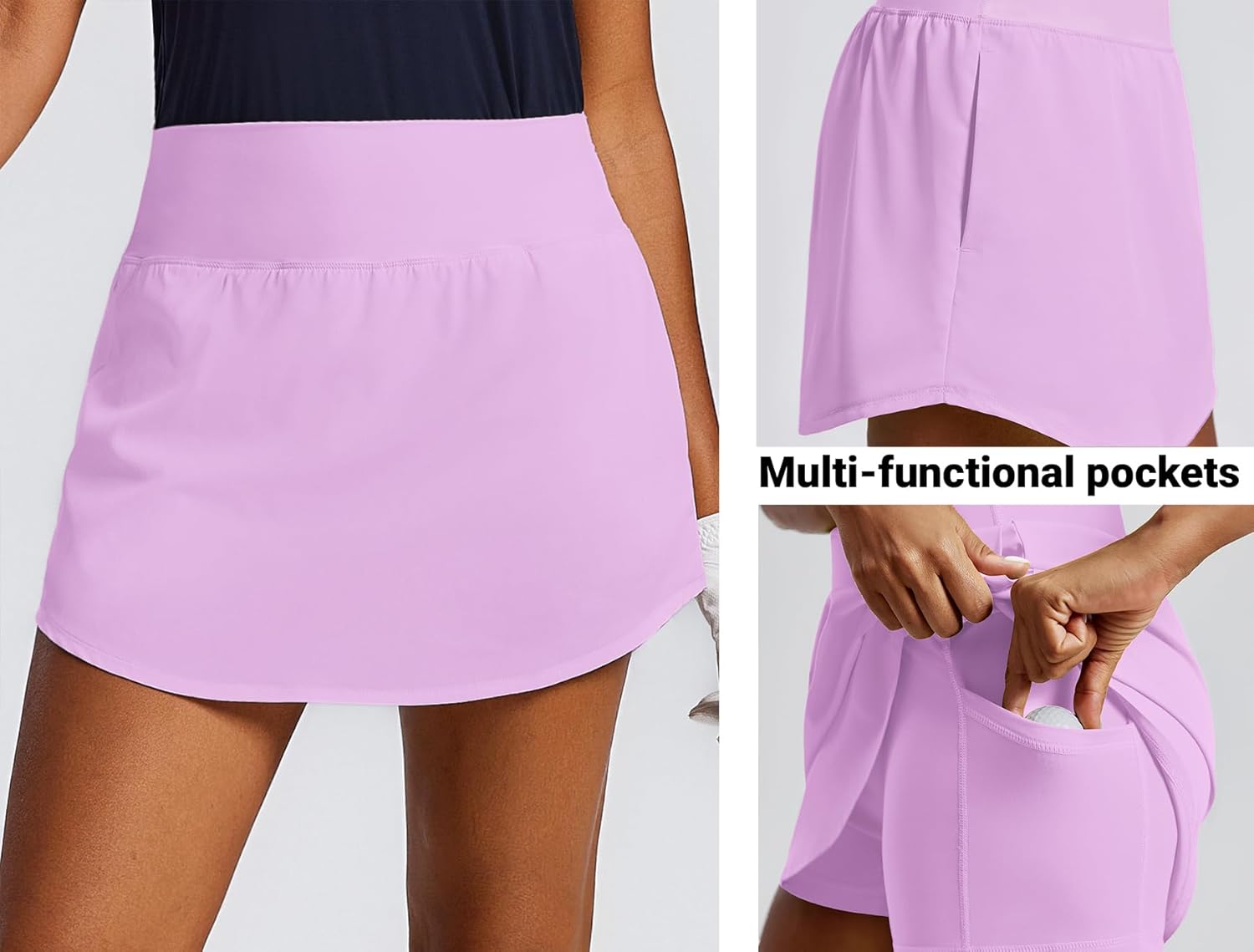 PINSPARK Golf Skirts for Women - High Waisted Athletic Skort with 4 Pockets | 16-Inch Curved Hem Design