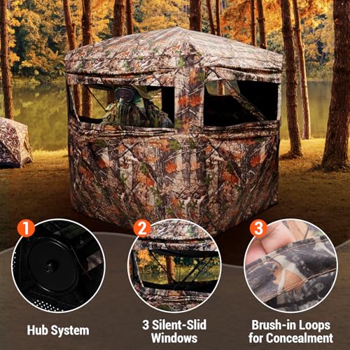 FUNHORUN 2-3 Person 360° See Through Ground Hunting Blind Pop Up Camouflage Shelter
