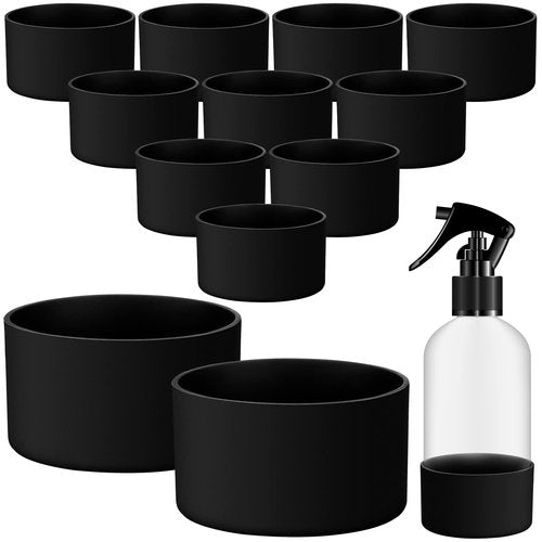 Honeydak 12 Pcs Silicone Sleeve Bottom Base Accessories for 16 oz Spray Bottles Anti Slip Cosmetic Spray Bottom Cover Washable Silicone Bottle Sleeve Protector Base for 12-24 oz Water Bottles, Black