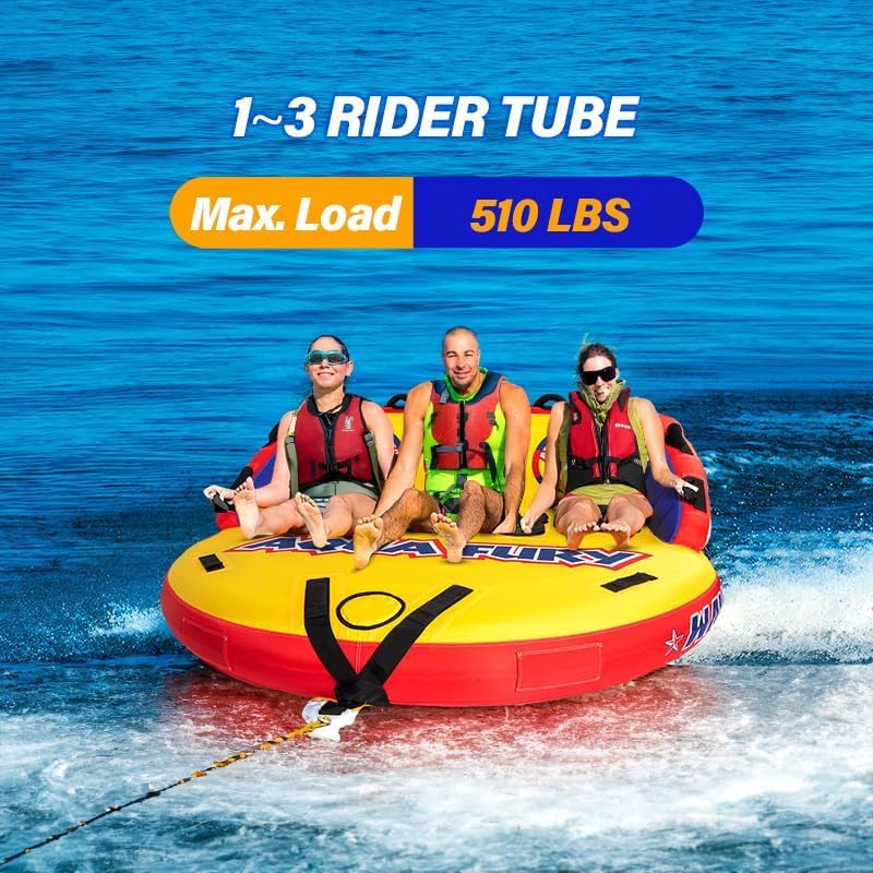 MewVeer Towable Water Tube for Boating and Water Sports, 1-3 Riders, Inflatable with Nylon Cover