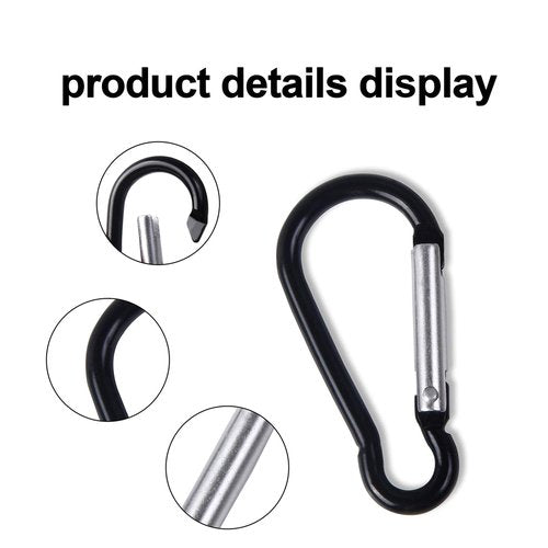 UPINS 100 Pcs Black Aluminum Keychain Carabiner Spring Clip D Shape Hook Durable Sport Accessories