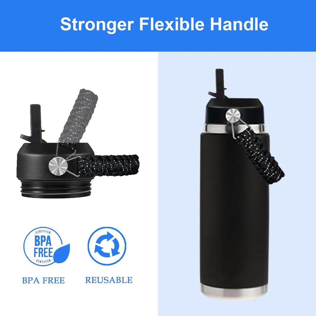 Yeti Rambler Straw Lid - Leak-Proof Replacement Cap with Straws & Paracord Handle | Fits 18-64 oz Bottles & Kids Jr 12 oz Cup | Black