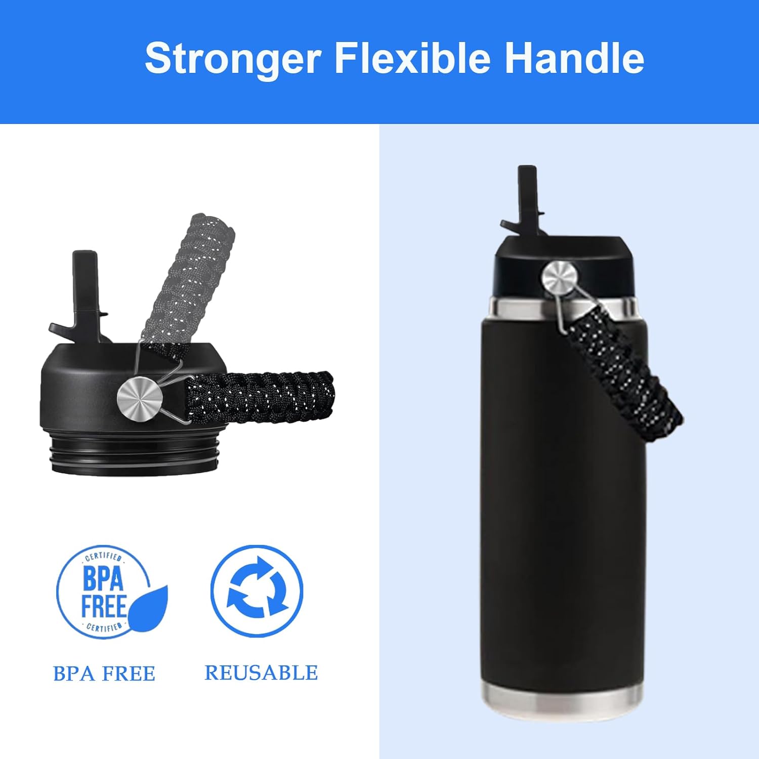 Yeti Rambler Straw Lid - Leak-Proof Replacement Cap with Straws & Paracord Handle | Fits 18-64 oz Bottles & Kids Jr 12 oz Cup | Black