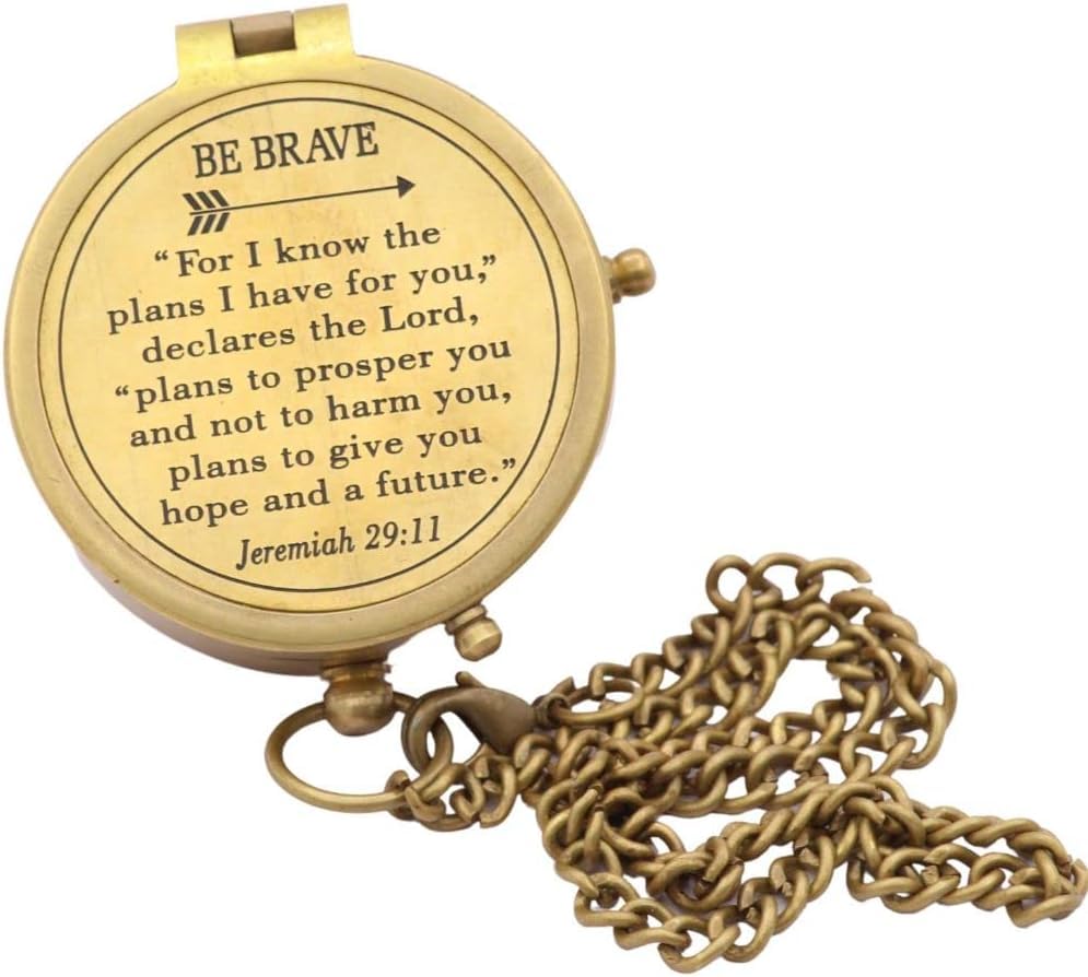 Solid Brass Directional Engraved Compass, Baptism Gifts for Boys Girls, First Communion, Christian Gifts for Men, First Confirmation Gifts for Boys, for I Know The Plans I Have for You