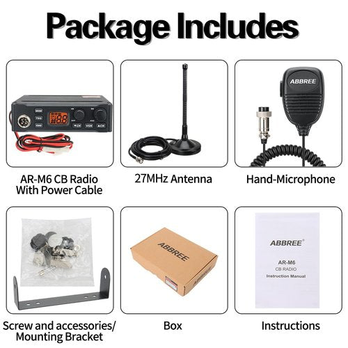 ABBREE CB Radio with Magnetic Mount Antenna for Truckers Long Range AM FM Professional CB Radios,Compact Design,Instant Emergency Channel 9/19,Full 40 Channels,Handheld Mic,LCD Display,VOX