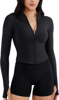 YEOREO SoftHue Women's Athletic Jacket - Cropped Long Sleeve Zip-Up Workout Top with Thumb Holes