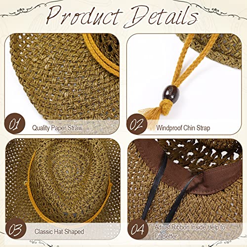 9 Pack Straw Cowboy Hats for Women Men - One Size Khaki Beige Coffee