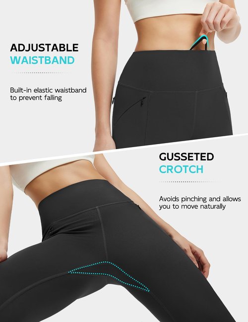 baleaf Women's Leggings with 6 Pockets 25'' High Waisted Workout Yoga Tummy Control 7/8 Ankle Pants Black M