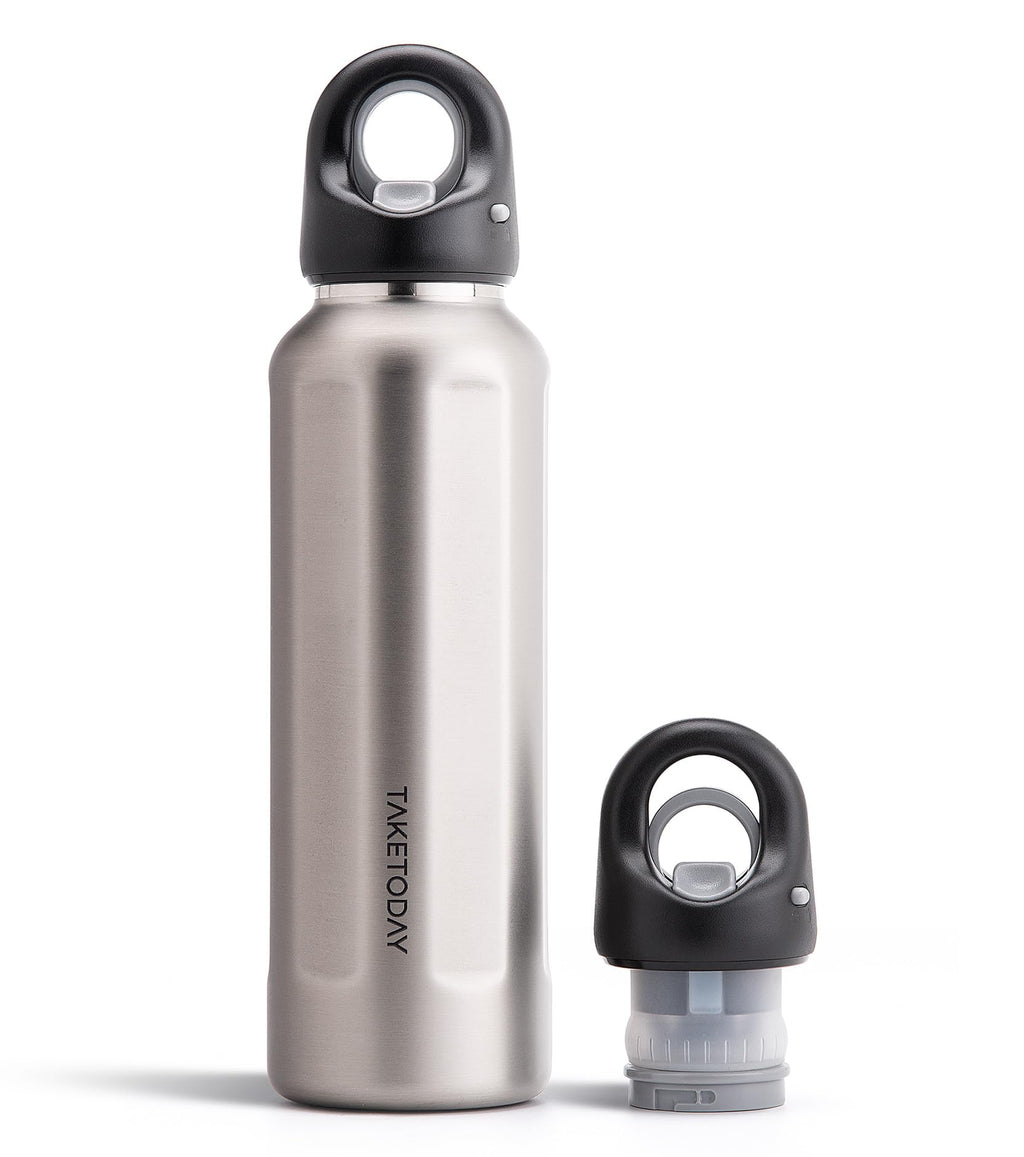 TakeToday 20oz Insulated Water Bottle with One-Touch Chug Lid, Leakproof, Keeps Cold 36H, Stainless Steel Double-Wall Vacuum Thermos for Gym, Hiking & Outdoor, Silver