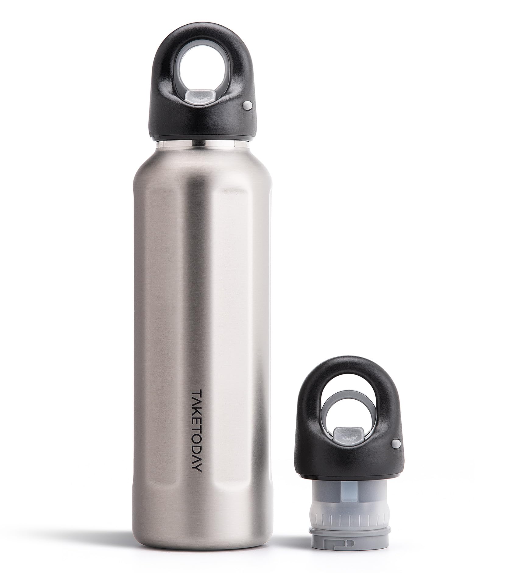 TakeToday 20oz Insulated Water Bottle with One-Touch Chug Lid, Leakproof, Keeps Cold 36H, Stainless Steel Double-Wall Vacuum Thermos for Gym, Hiking & Outdoor, Silver