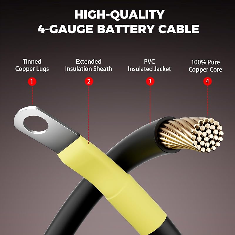Heavy-Duty 7-Piece 4 AWG Golf Cart Battery Cable Kit for EZGO TXT 1994+ 36V/48V with Dust Caps