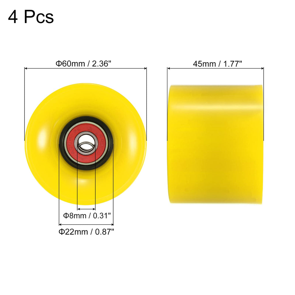 PATIKIL 60mm Longboard Wheels with Bearings ABEC-9, 4 Pack Street Wheels for Skateboards Cruiser Wheel Replacement 80A, Red Yellow