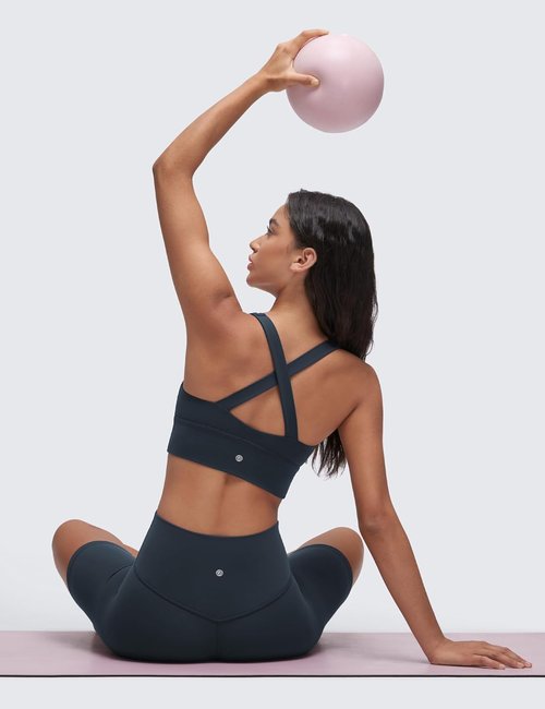 CRZ YOGA Butterluxe Longline Sports Bra - V Neck Padded Yoga Tank with Wide Straps & Cross Back
