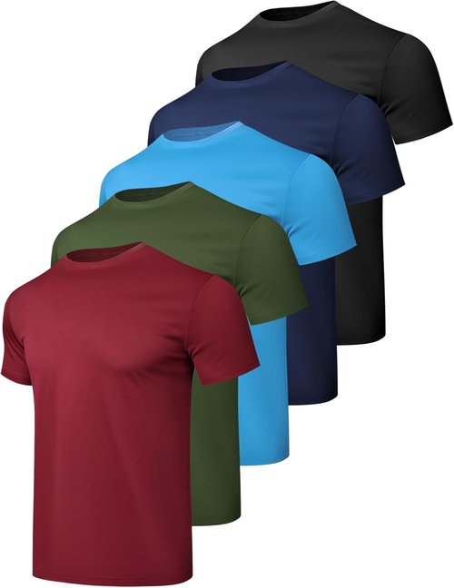 HovSiyla Athletic Workout Shirts for Men - Quick Dry Moisture-Wicking Performance Tee | 1/5 Pack