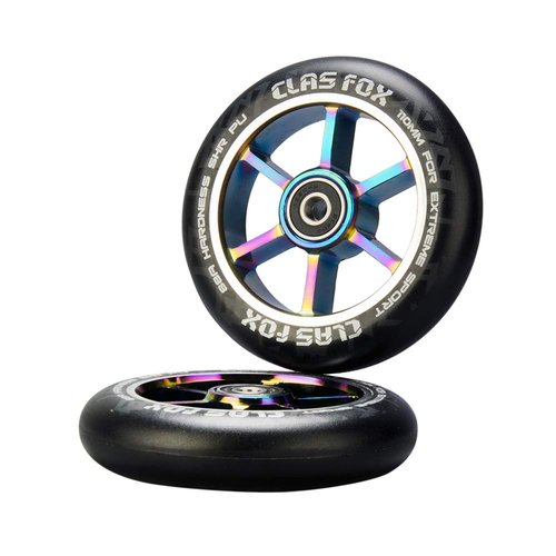 CLAS FOX 110mm One Pair Pro Stunt Scooter Wheels with ABEC-9 Bearings CNC Metal Core (2pcs) (Black PU Rainbow Core)