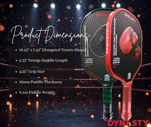 Dynasty Heavyweight Champ T700 Triple-Layer Raw Carbon Fiber + Carbon Friction Surface 16mm Tennis-Shaped Aerodynamics *Gen 3.5 Pickleball All-Court Paddle* (Red Crimson)