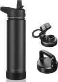 CIVAGO Insulated Water Bottle - 24 oz Stainless Steel Flask with 3 Lids | Double-Walled Thermal Mug, Black