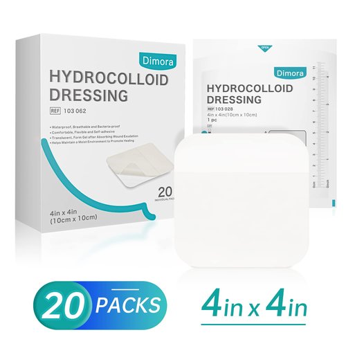 Dimora Hydrocolloid Wound Dressing - Ultra Thin 4" x 4" Large Self-Adhesive Bandages | 20 Pack