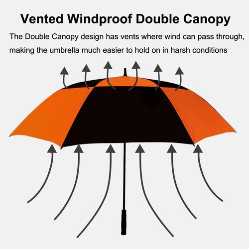Doubwell Vented Golf Umbrella 54/62/68 Inch Automatic Extra Large Windproof Oversize Stick Rain Umbrellas For Man and Woman Can Shade For Golfer And Family (Black/Orange, 54 Inch)