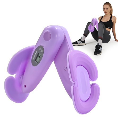 Pelvic Floor Exerciser with Digital Counter Display, Inner Thigh Exerciser for Women, Home Fitness Equipment for Hip/Leg/Butt, Purple