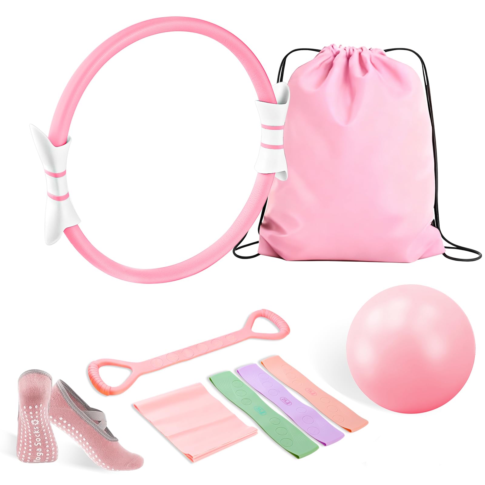 Pilates Kit,Home Pilates Ring Kit for Women,Pilates Equipment 15" Pilates Ring Plus and Ball Set with Pilates Ring, Pilates Ball, Resistance Bands, Figure 8 Band & Accessories Pilates Starter Kit