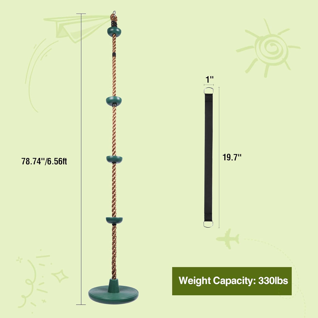 RedSwing Climbing Rope Swing - Heavy Duty Plastic Disc Seat for Kids & Adults | Green Color